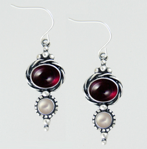 Sterling Silver Drop Dangle Earrings With Garnet And Cultured Freshwater Pearl